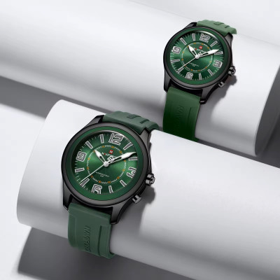 NAVIFORCE NF9256 Silicone Strap Unique Standard Design High Quality Quartz Watch For Couple - Black & Green